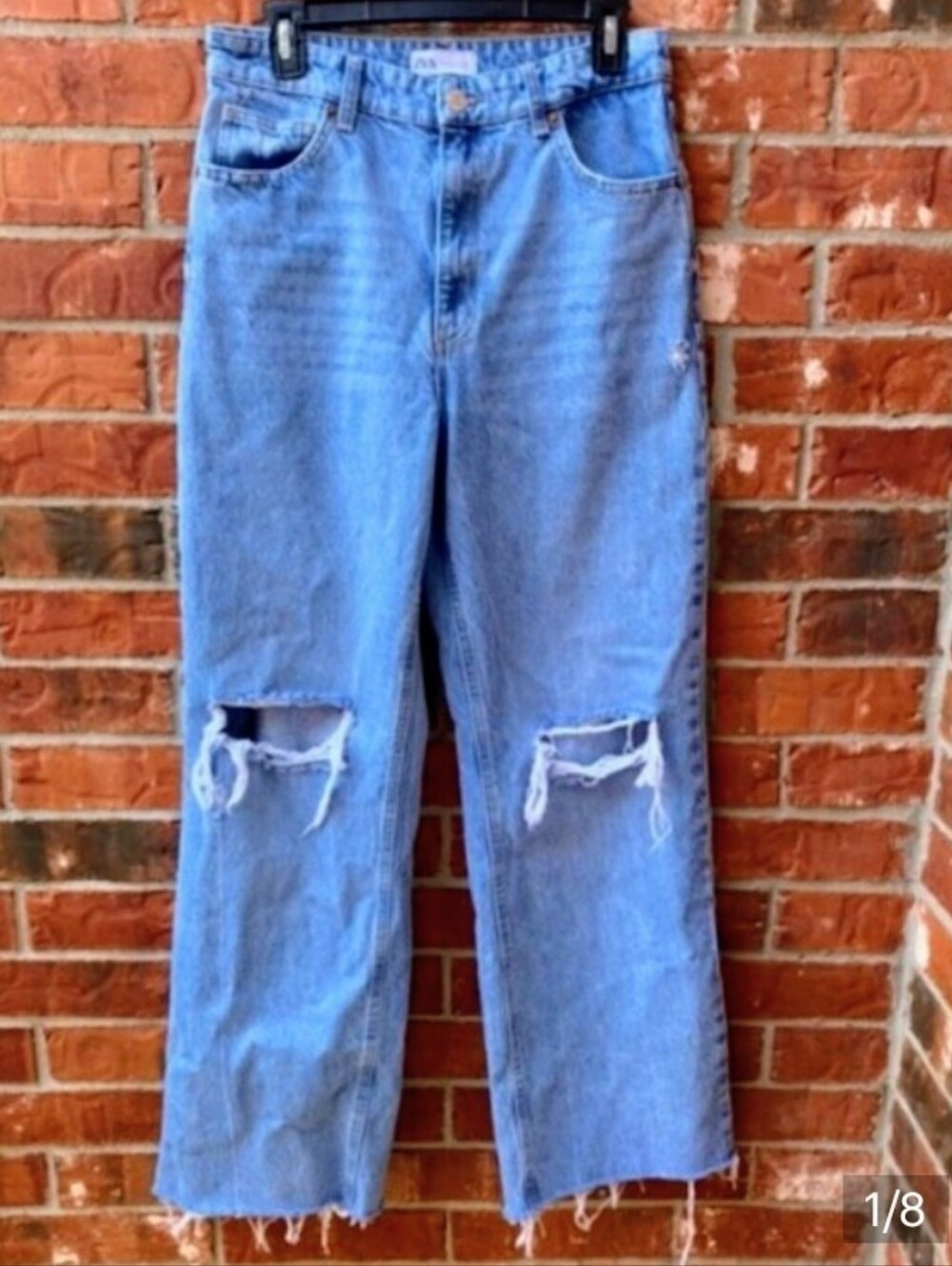 Zara Classic High-Waist Distressed Women's Jeans - Light Blue SZ8